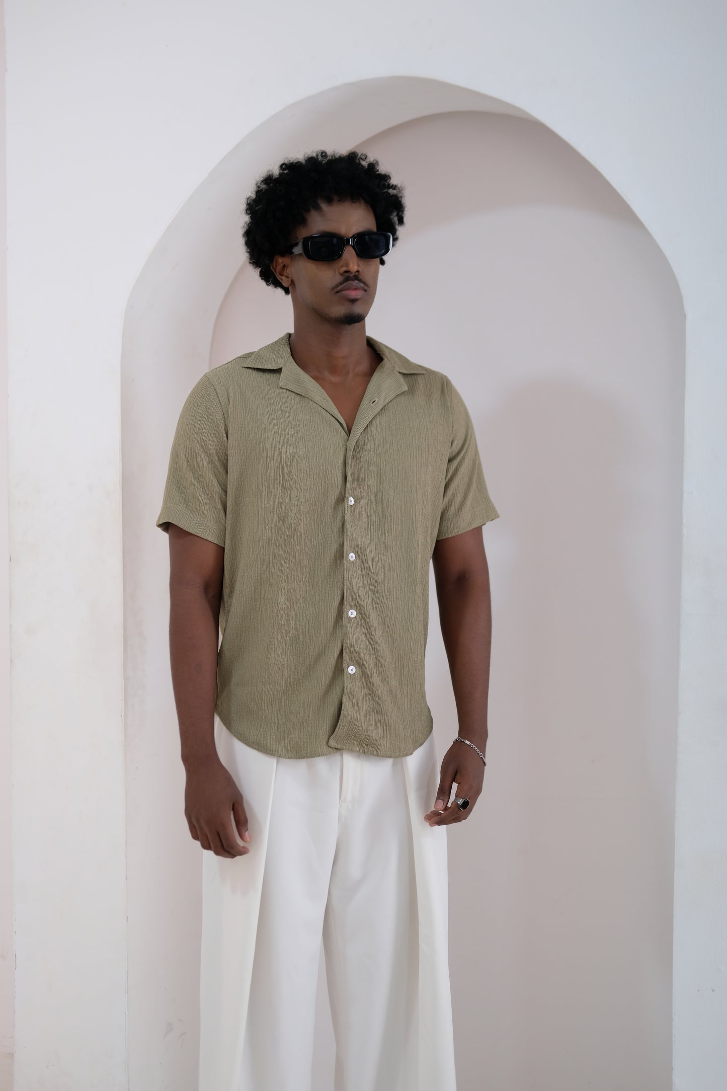 Olive Grain Cuban Shirt