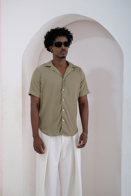 Olive Grain Cuban Shirt