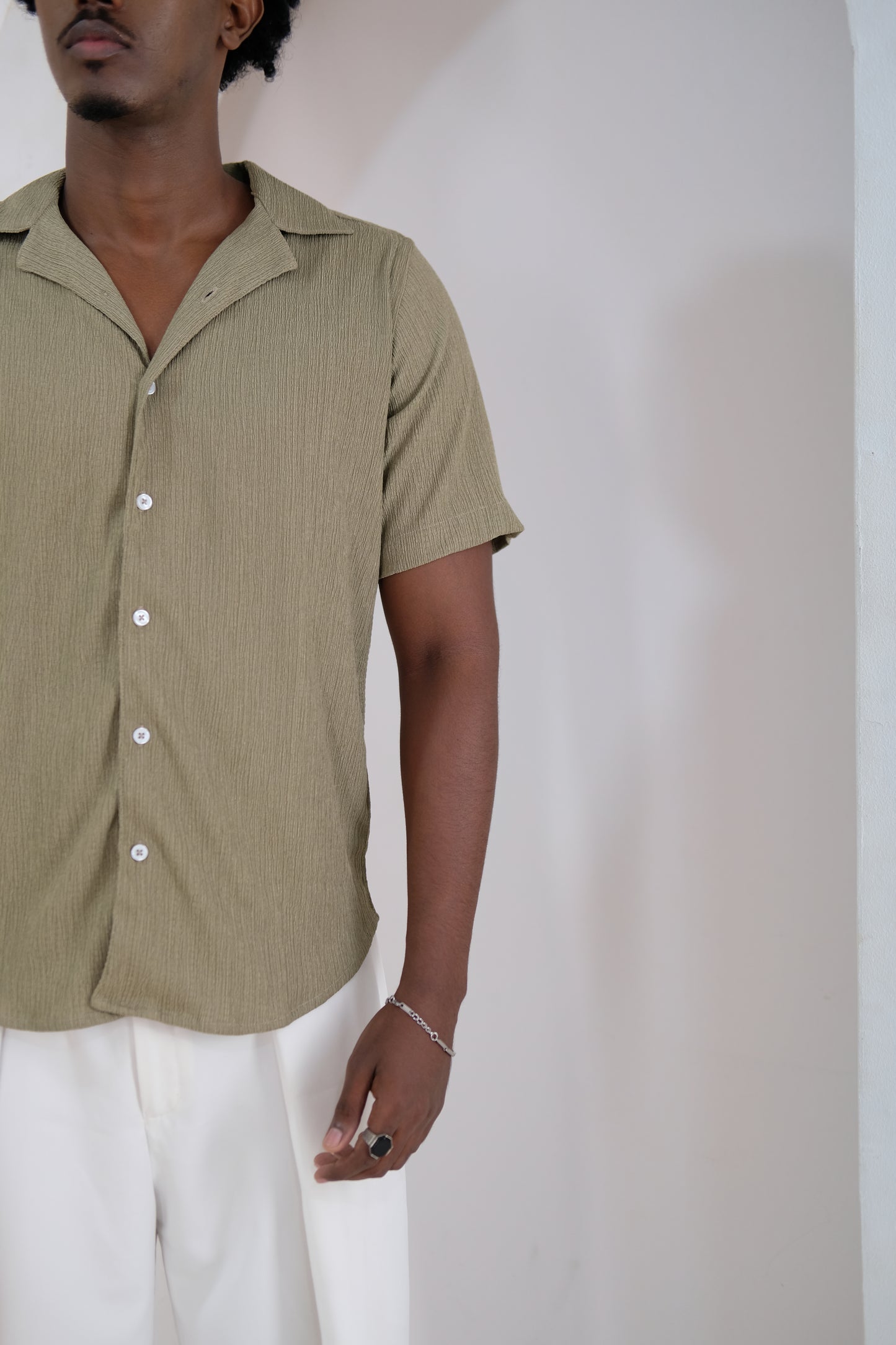 Olive Grain Cuban Shirt