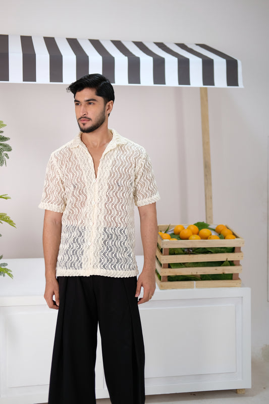 Atlas | Beige Crochet Shirt