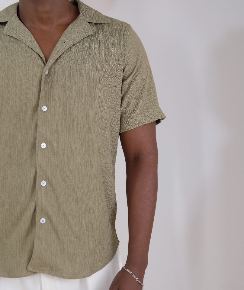 Olive Grain Cuban Shirt
